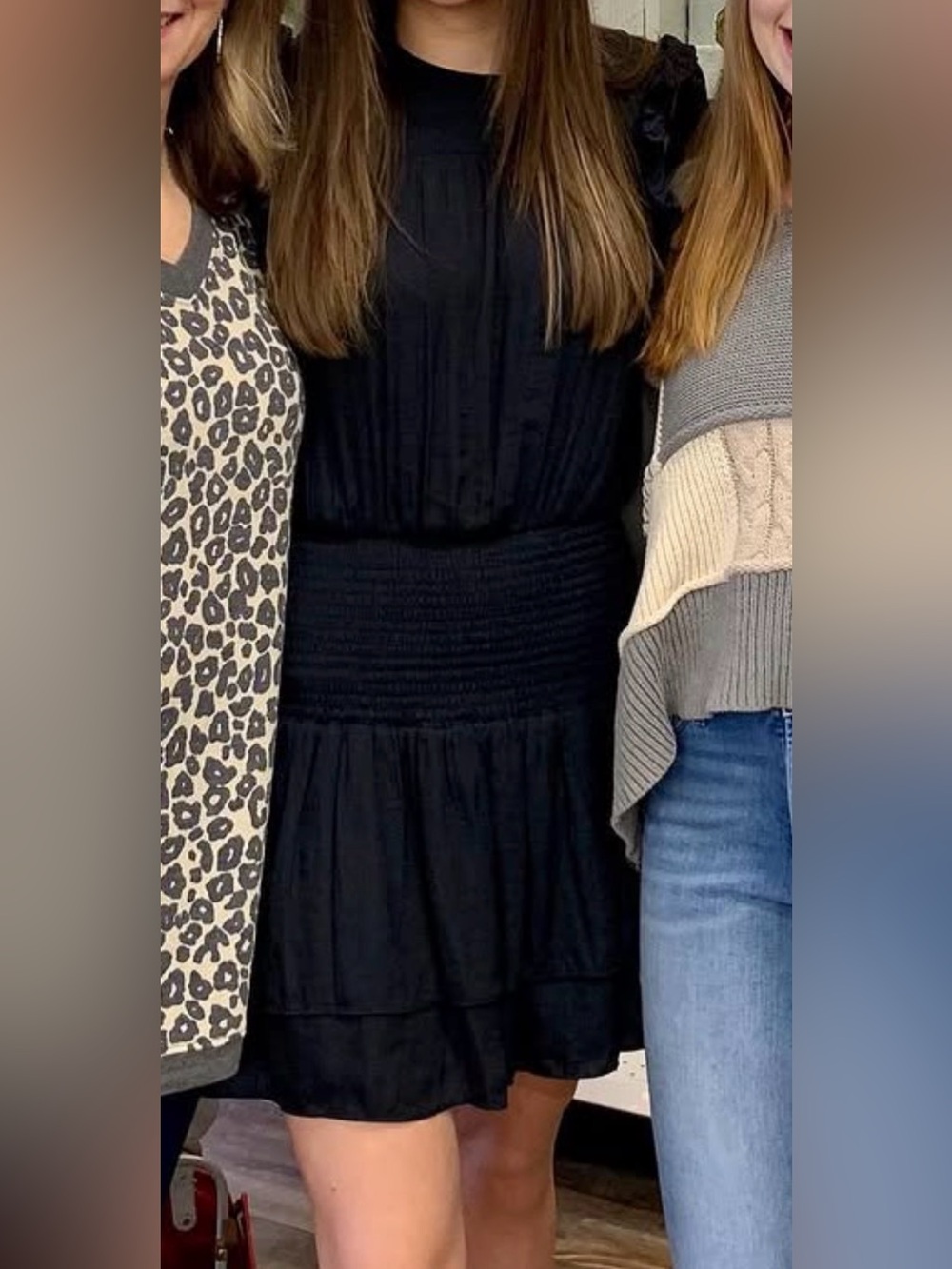 Mustard Seed Black Smocked Waist Tiered Mini Dress